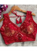 Vichitra Silk Red Party Wear Sequins Work Readymade Blouse